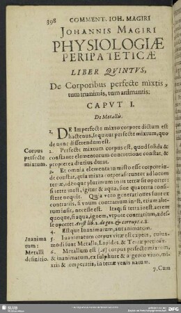Liber Quintus, De Corporibus perfecte mixtis, tum inanimis, tum animantis