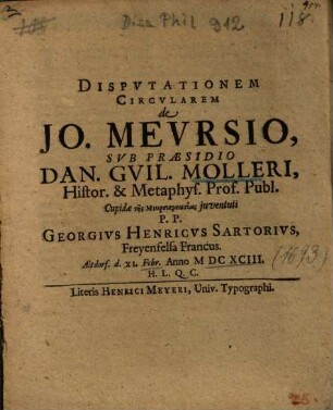 Dispvtationem Circvlarem de Jo. Mevrsio