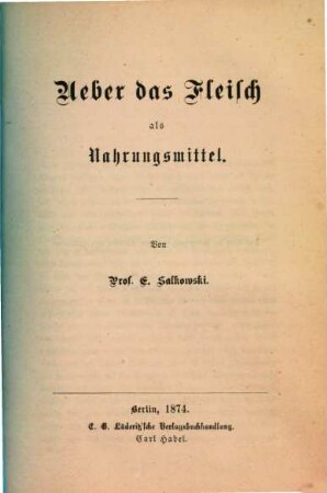 Ueber das Fleisch als Nahrungsmittel