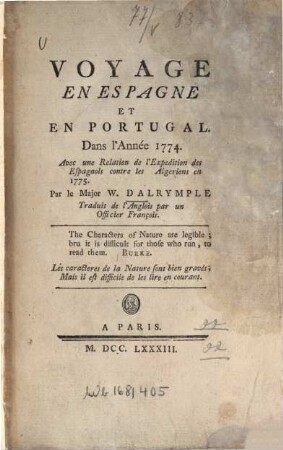 Voyage en Espagne et en Portugal, dans l'année 1774 : Avec une relation de l'expédition des Espagnols contre les Algériens en 1775