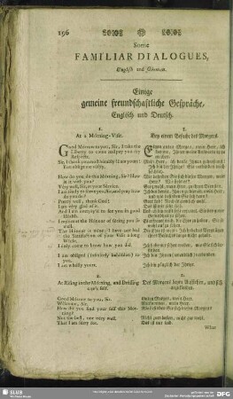 Some Familiar Dialogues, English and German. Einige gemeine freundschaftliche Gespräche, Englisch und Deutsch