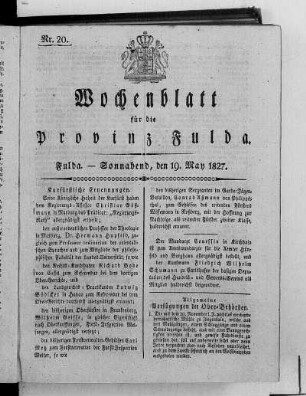 Nr. 20, Ausgabe vom 19. Mai 1827