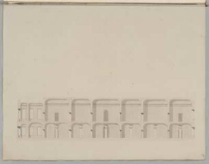 Schloss, Entwurf, Längsschnitt : Schloss, Entwurf, Längsschnitt, unbekannter Zeichner, 18. Jh. Graphit, Pinsel in Wasserfarbe/Papier. 50,5 x 39 cm. Vgl. Bl. 23 + 24, Entwurfsvariante.