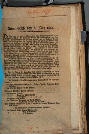 Armee-Befehl vom 24. May 1809.