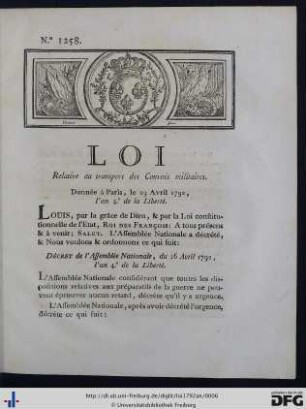Loi Relative au transport des Convois militaires.