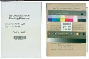 Entnazifizierung Willi Vettin , geb. 13.10.1889 (Finanzbeamter)
