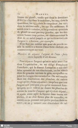 Manière de séparer l'argent de l'eau-forte dans laquelle il est dissous