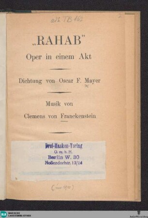 "Rahab" : Oper in einem Akt