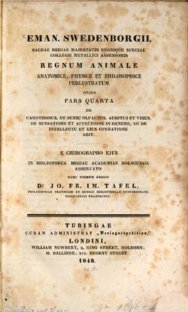 Regnum animale anatomice, physice et philosopice perlustratum : E chirographo ejus in biblioth. regiae academiae Holmiensis asservato nunc primum edidit Jo. Fr. Im. Tafel. 4