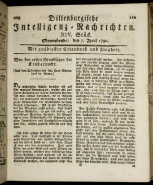XIV. Stück. Sonnabends: den 7. April 1792.