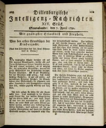 XIV. Stück. Sonnabends: den 7. April 1792.