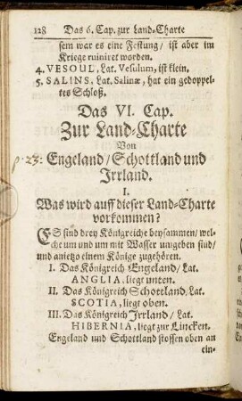 Das VI. Cap. Zur Land-Charte Von England / Schottland und Irland.
