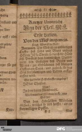 Kurtzer Unterricht Von der Heil. Meß.