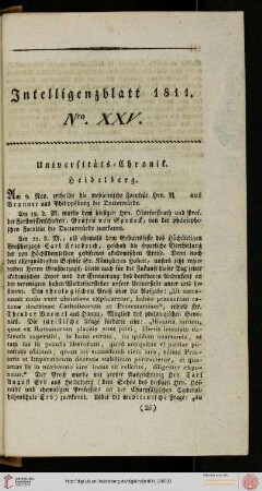 Intelligenzblatt Nro. XXV