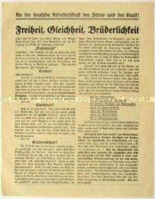 Antisemitisches Flugblatt der Großdeutschen Volksgemeinschaft mit Aufruf zum Beitritt und zur Wahl