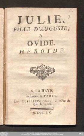 Julie, Fille D'Auguste, A Ovide : Héroide