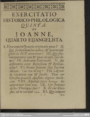 Exercitatio Historico-Philologica Quinta. De Ioanne, Quarto Evangelista