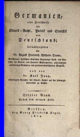 Germanien : e. Zeitschrift für Staatsrecht, Politik u. Statistik v. Deutschland. 3, 3. 1809