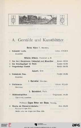 Gemälde und Kunstblätter (Nr. 1-82)