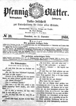 No. 39, Sonnabend, den 22. September