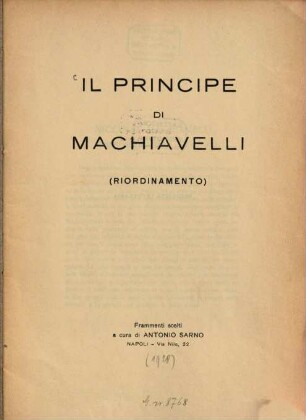 Il principe di Machiavelli : riordinamento