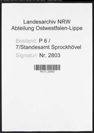 Namensverzeichnis Sprockhövel, Todesfälle