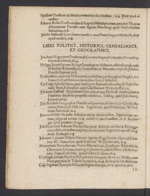 Libri Politici, Historici, Genealogici, Et Geographici.