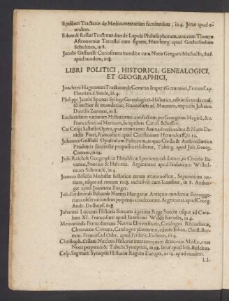 Libri Politici, Historici, Genealogici, Et Geographici.