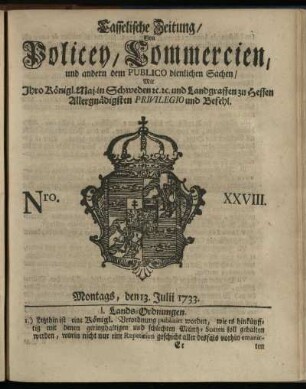 Nro. XXVIII, Montags, den 13. Julii 1733
