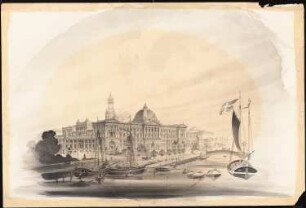 Schloss Christiansborg, Kopenhagen Wiederaufbau: Perspektivische Ansicht Wasserseite