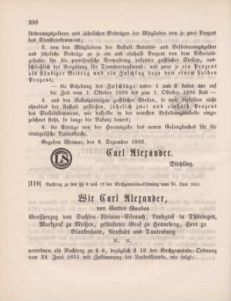 110. Nachtrag zu den §§ 6 und 12 der Kirchgemeindeordnung vom 24. Juni 1851