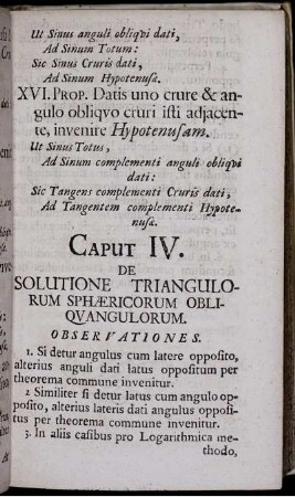 Caput IV. De Solutione Triangulorum Sphaericorum Obliquangulorum.