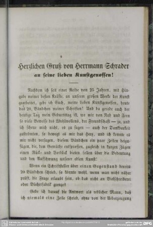 Herzlichen Gruß von Herrmann Schrader an seine lieben Kunstgenossen!