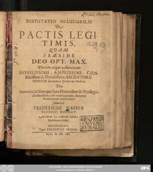 Disputatio Inauguralis De Pactis Legitimis