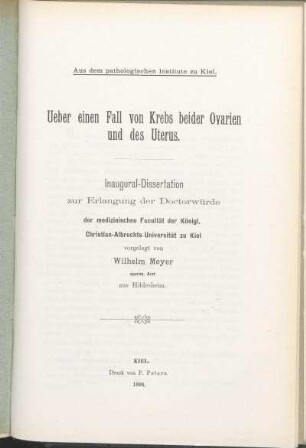Ueber einen Fall von Krebs beider Ovarien und des Uterus