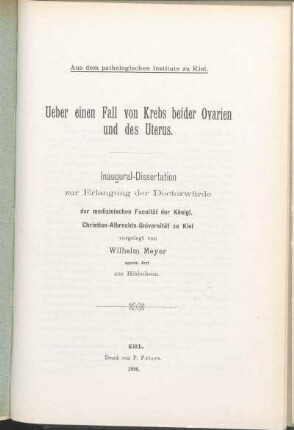Ueber einen Fall von Krebs beider Ovarien und des Uterus