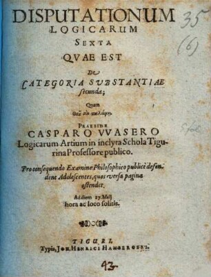 Disputationes logicae, 6. De categoria substantiae secunda
