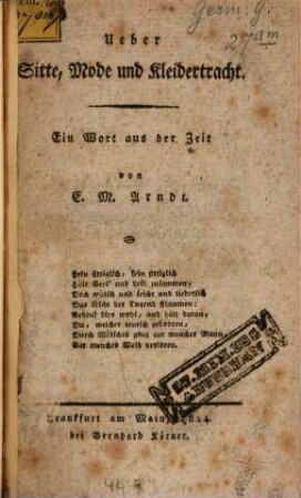 Ueber Sitte, Mode und Kleidertracht : ein Wort aus der Zeit