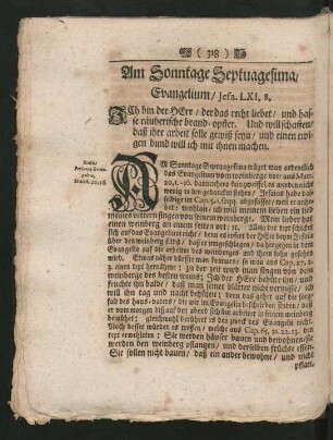 Am Sonntage Septuagesima, Evangelium / Jesa. LXI, 8