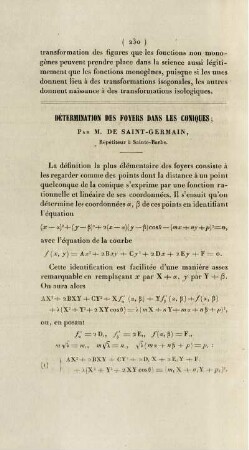 Détermination des foyers dans les coniques.