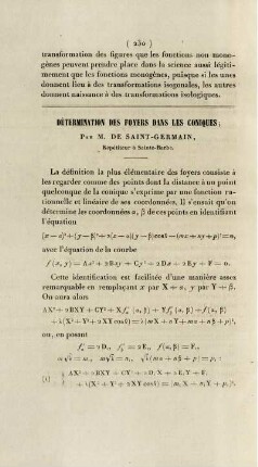 Détermination des foyers dans les coniques.