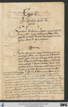 [fol. 43] Caput 10: De syndico academic electo