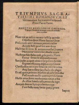 Triumphus Sacratissimi Romanorum Et Germanorum Imperatoris Ferdinandi Primi Patris Patriae.
