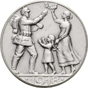 Medaille auf das Ende des Ersten Weltkriegs und die Heimkehr der Soldaten, 1918
