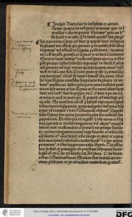 Incipit Bartolus de insigniis et armis.