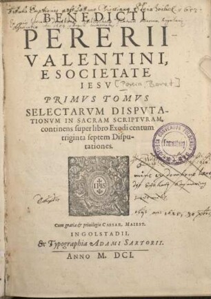 1: ... continens super libro Exodi centum triginta septem Disputationes