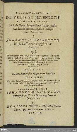 Oratio Panegyrica, de Veris & Iuventutis Comparatione