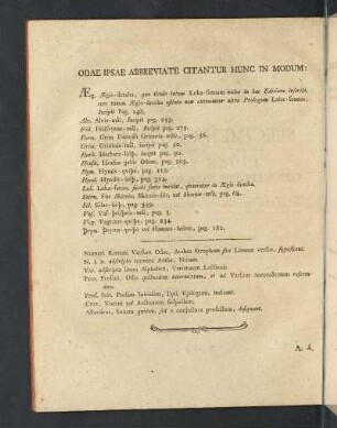Odae Ipsae Abbreviate Citantur Hunc In Modum