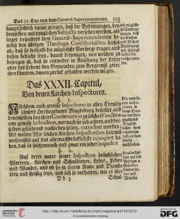 Das XXXII. Capitul: Von denen Kirchen-Inspectoren