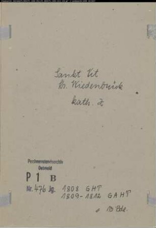 Zivilstandsregister der Gemeinde Sankt Vit, Kreis Wiedenbrück (GHT 1808, GAHT 1809-1812). (Gemeinde: Katholische Gemeinde Sankt Vit)